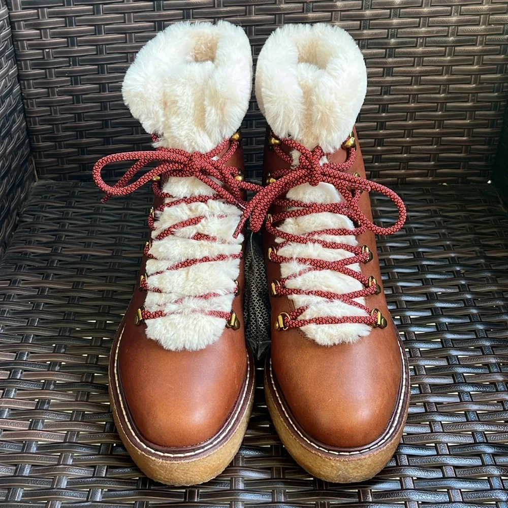 New J. Crew Leather Winter Wedge Boots - Size 8 - Picture 2 of 15